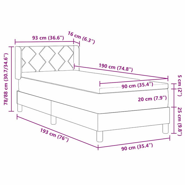 vidaXL Box Spring Bed with Mattress Blue 190 x 90 cm Polyester