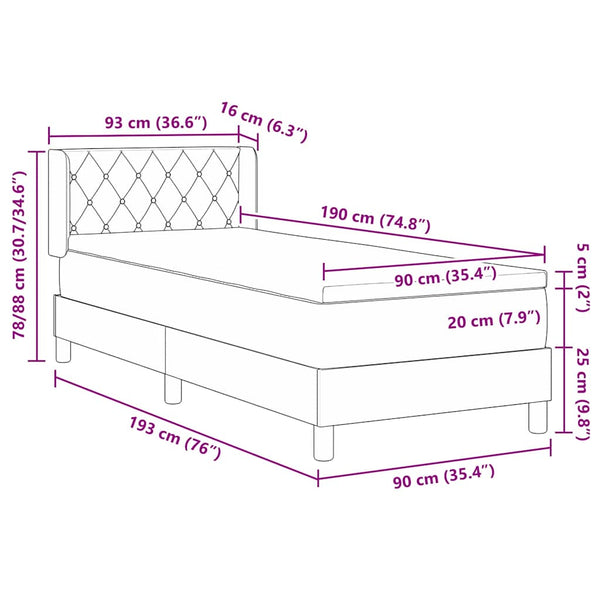 vidaXL Box Spring Bed with Headboard Dark Blue 190 x 90 cm Velvet