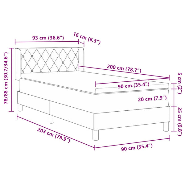 vidaXL Box Spring Bed with Headboard Dark Blue 200 x 90 cm Velvet