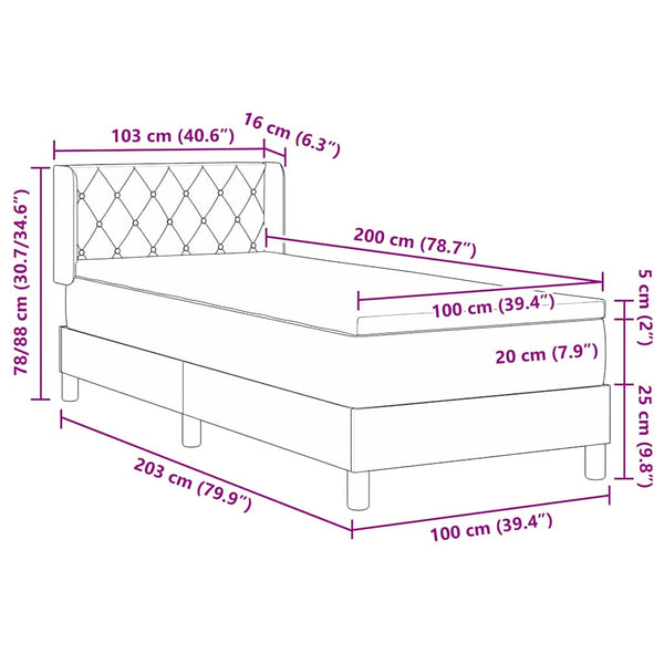 vidaXL Box Spring Bed with Headboard Light Gray 200 x 100 cm Velvet