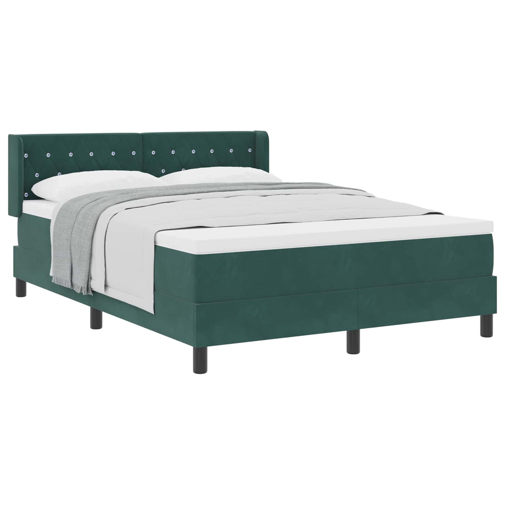 vidaXL Box Spring Bed with Headboard Dark Green 190 x 140 cm Velvet