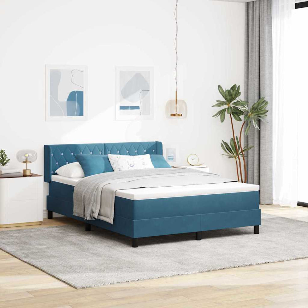 vidaXL Box Spring Bed with Headboard Dark Blue 200 x 140 cm Velvet