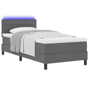 vidaXL Box Spring Bed with Mattress with LED Dark Grey 90 x 190 cm Fabric
