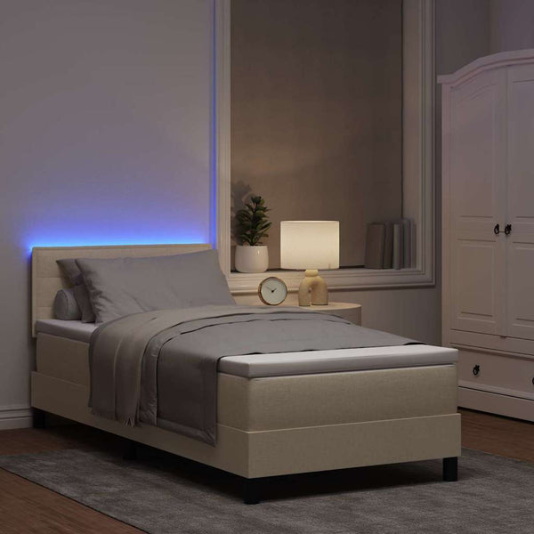 vidaXL Box Spring Bed with Mattress with LED Cream 90 x 190 cm Fabric