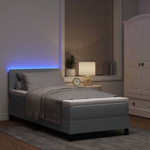 vidaXL Box Spring Bed with Mattress and LED Light Gray 90 x 200 cm Fabric