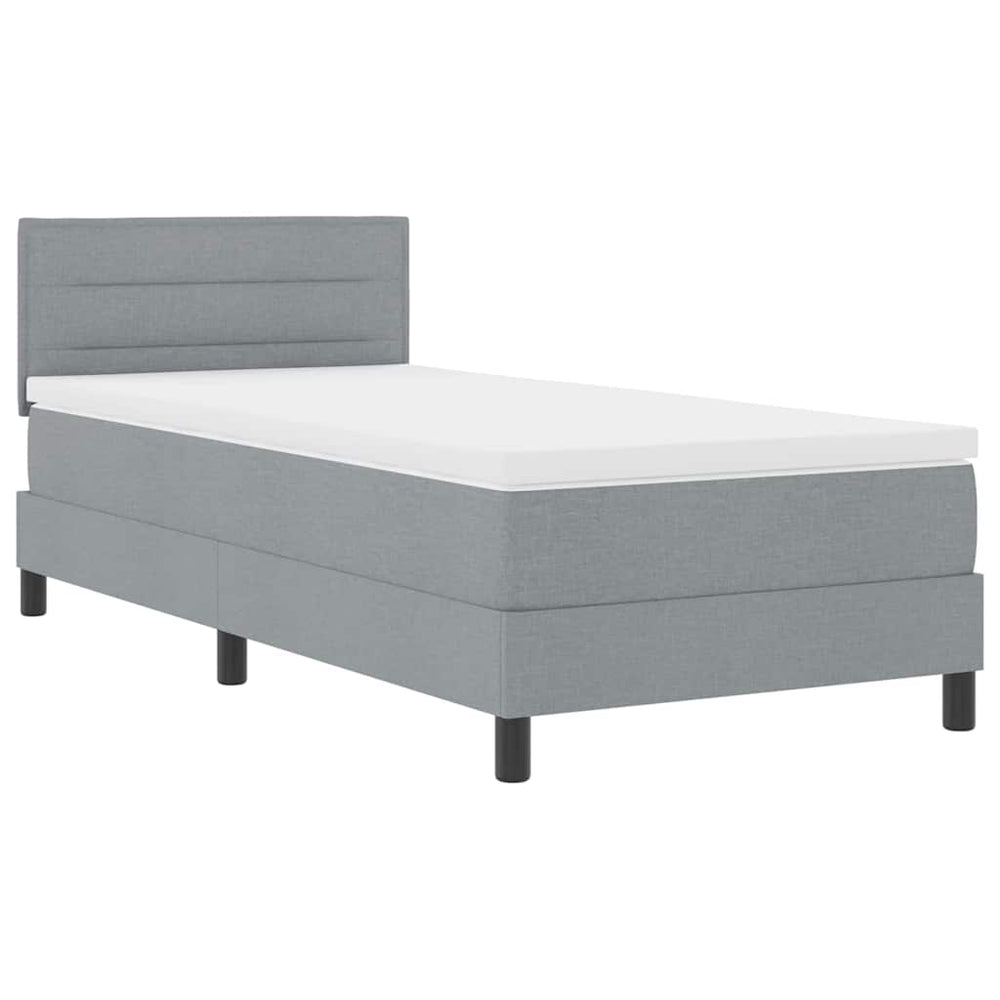 vidaXL Box Spring Bed with Mattress and LED Light Gray 90 x 200 cm Fabric