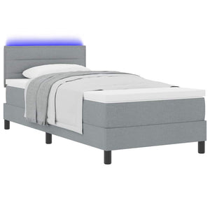 vidaXL Box Spring Bed with Mattress and LED Light Gray 90 x 200 cm Fabric