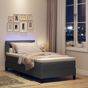vidaXL Box Spring Bed with Mattress and LED Dark Gray 90 x 200 cm Fabric