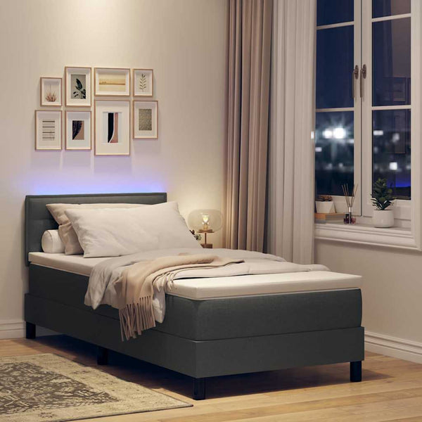 vidaXL Box Spring Bed with Mattress and LED Dark Gray 90 x 200 cm Fabric