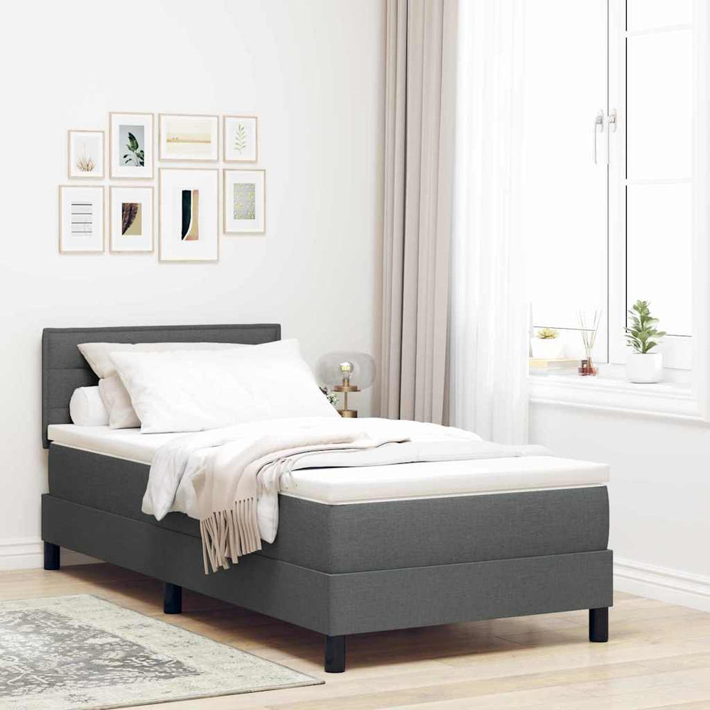 vidaXL Box Spring Bed with Mattress and LED Dark Gray 90 x 200 cm Fabric