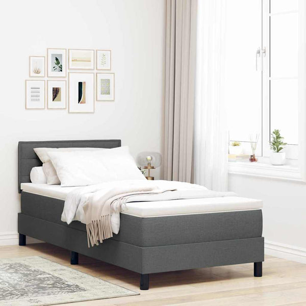 vidaXL Box Spring Bed with Mattress and LED Dark Gray 90 x 200 cm Fabric