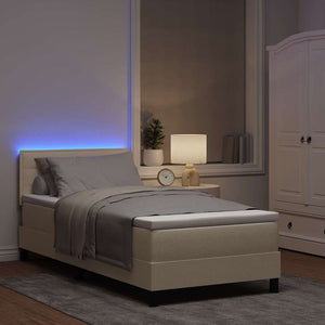vidaXL Box Spring Bed with Mattress with LED Cream 90 x 200 cm Fabric