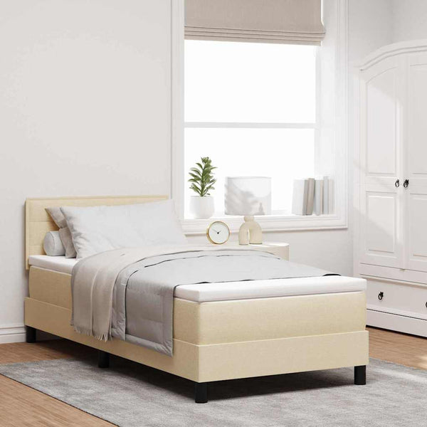 vidaXL Box Spring Bed with Mattress with LED Cream 90 x 200 cm Fabric