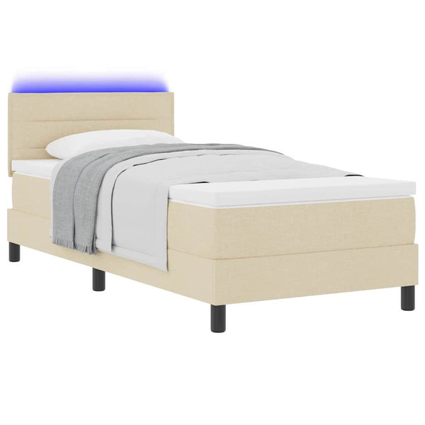 vidaXL Box Spring Bed with Mattress with LED Cream 90 x 200 cm Fabric