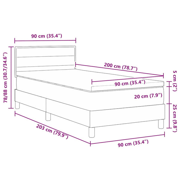 vidaXL Box Spring Bed with Mattress with LED Cream 90 x 200 cm Fabric