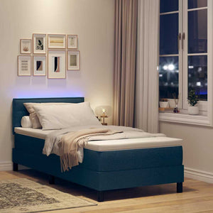 vidaXL Fabric Box Spring Bed with Mattress and LED Blue 90 x 200 cm