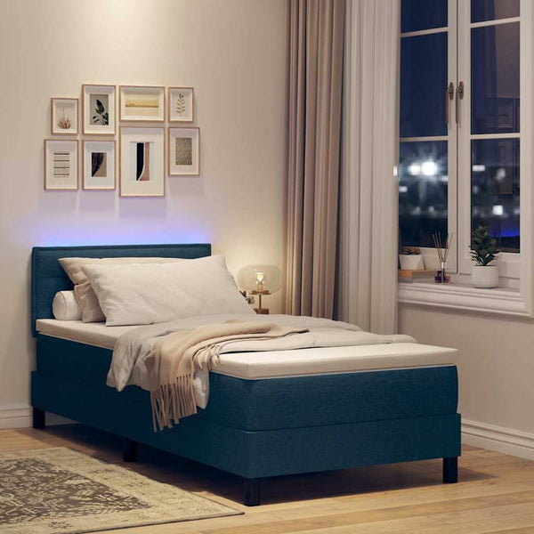 vidaXL Box Spring Bed with Mattress and LED Blue 100 x 200 cm Fabric