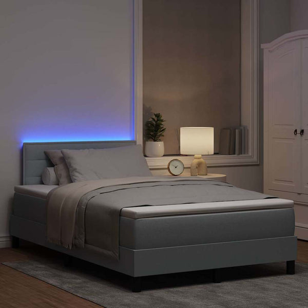 vidaXL Box Spring Bed with Mattress with LED Light Gray 120 x 190 cm Fabric