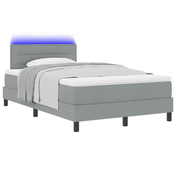 vidaXL Box Spring Bed with Mattress with LED Light Gray 120 x 190 cm Fabric
