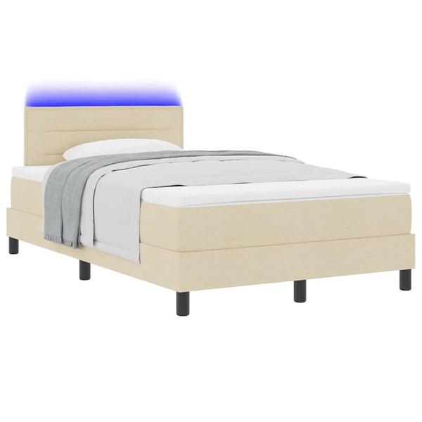 vidaXL Box Spring Bed with Mattress with LED Cream 120 x 190 cm Fabric