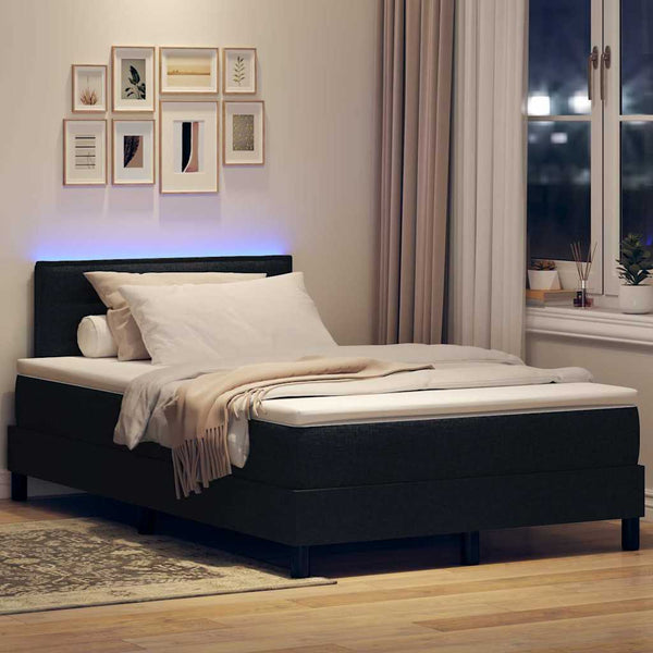 vidaXL Box Spring Bed with Mattress and LED Black 120 x 200 cm Fabric