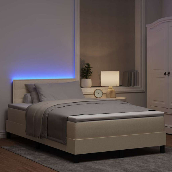 vidaXL Box Spring Bed with Mattress with LED Cream 120 x 200 cm Fabric