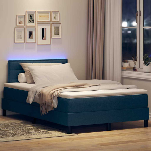 vidaXL Box Spring Bed with Mattress with LED Blue 120 x 200 cm Fabric