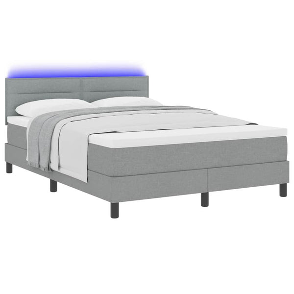 vidaXL Box Spring Bed with Mattress with LED Light Grey 140 x 190 cm Fabric