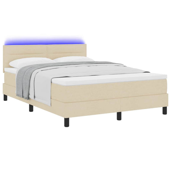 vidaXL Box Spring Bed with Mattress with LED Cream 140 x 190 cm Fabric
