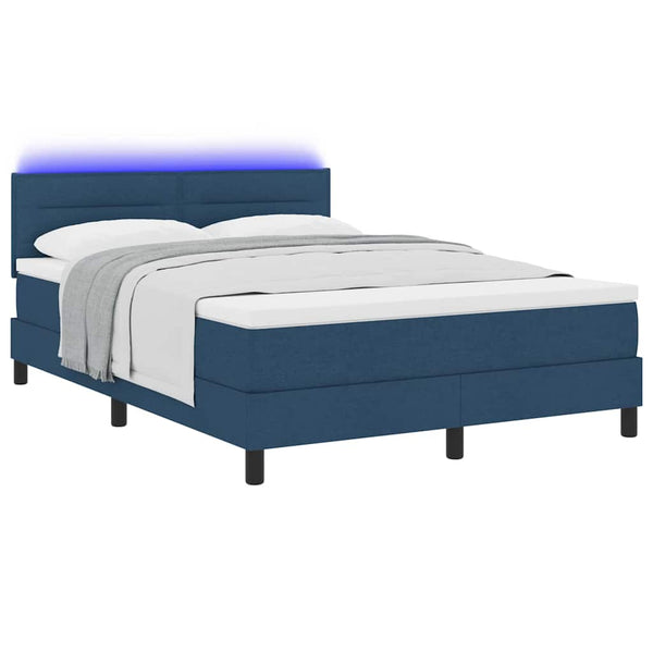vidaXL Box Spring Bed with Mattress with LED Blue 140 x 190 cm Fabric