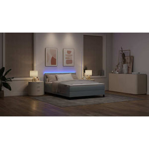 vidaXL Box Spring Bed with Mattress with LED Light Grey 140 x 200 cm Fabric