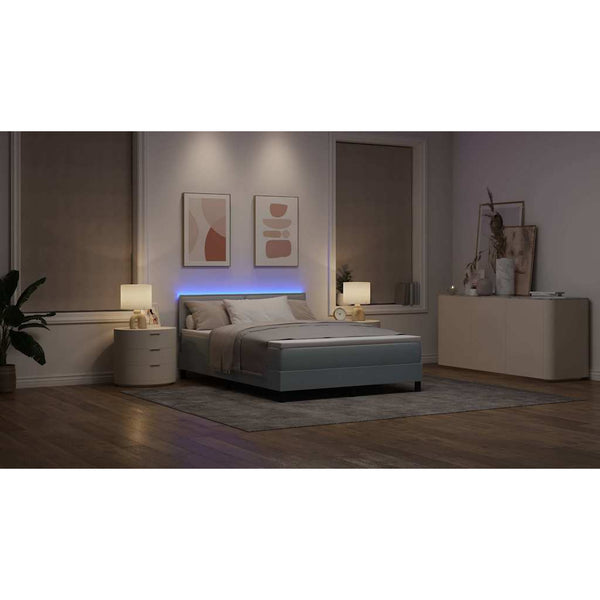 vidaXL Box Spring Bed with Mattress with LED Light Grey 140 x 200 cm Fabric