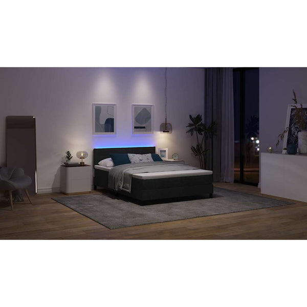 vidaXL Box spring Bed with Mattress with LED Black 140 x 200 cm Fabric