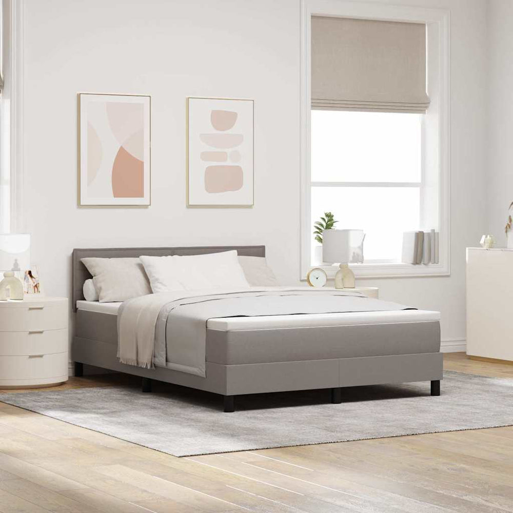 vidaXL Box Spring Bed with Mattress with LED Taupe 140 x 200 cm Fabric