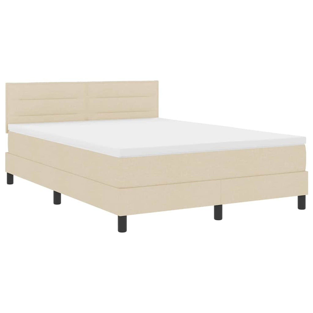 vidaXL Box Spring Bed with Mattress with LED Cream 140 x 200 cm Fabric