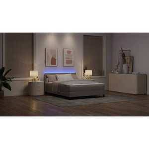 vidaXL Box Spring Bed with Mattress with LED Taupe 160 x 200 cm Fabric