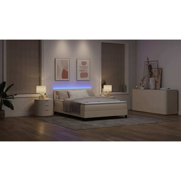 vidaXL Box spring Bed with Mattress with LED Cream 160 x 200 cm Fabric
