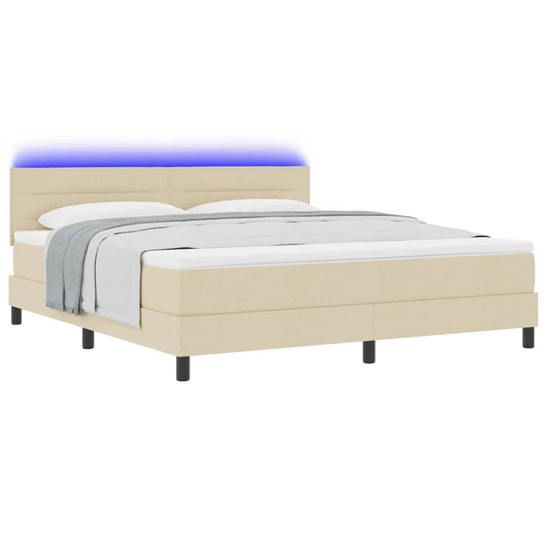 vidaXL Box Spring Bed with Mattress with LED Cream 180 x 200 cm Fabric