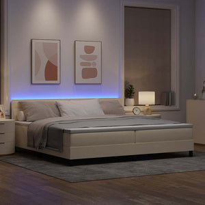 vidaXL Box Spring Bed with Mattress with LED Cream 200 x 200 cm Fabric