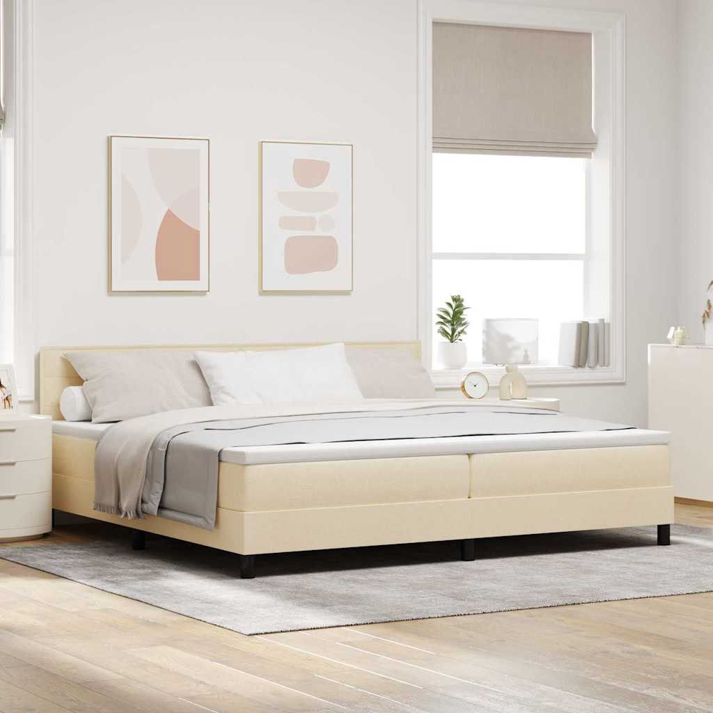 vidaXL Box Spring Bed with Mattress with LED Cream 200 x 200 cm Fabric
