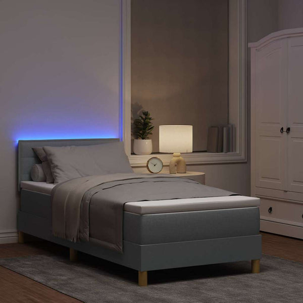 vidaXL LED Box Spring Bed with Headboard Light Gray 80 x 200 cm Fabric
