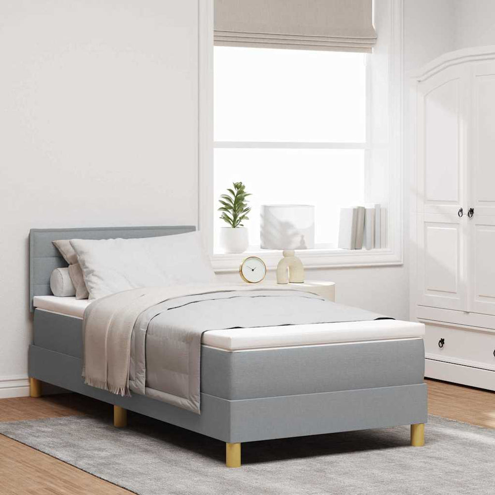 vidaXL LED Box Spring Bed with Headboard Light Gray 80 x 200 cm Fabric