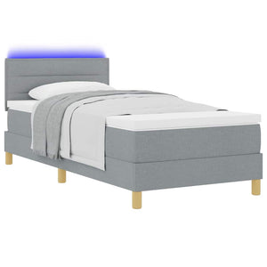 vidaXL LED Box Spring Bed with Headboard Light Gray 80 x 200 cm Fabric