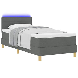vidaXL LED Box Spring Bed with Pillows Dark Grey 80 x 200 cm Fabric