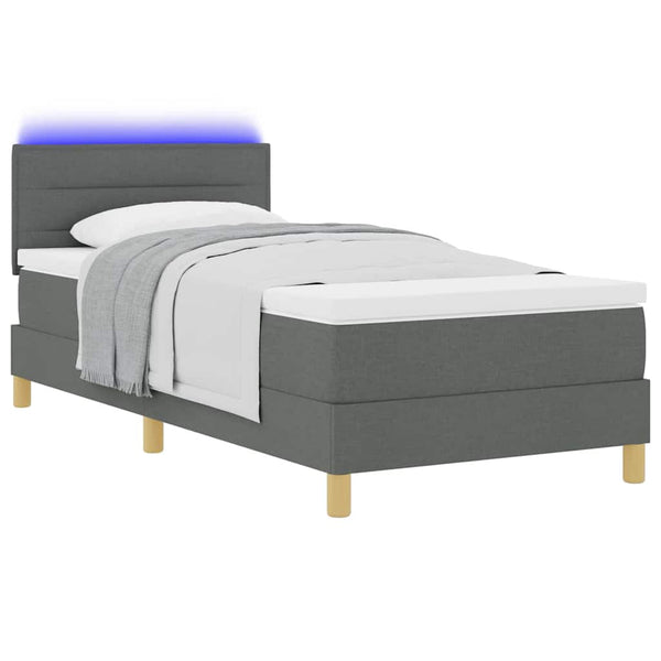 vidaXL LED Box Spring Bed with Pillows Dark Grey 80 x 200 cm Fabric