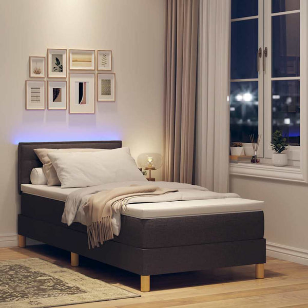 vidaXL LED Box Spring Bed with Headboard Dark Brown 80 x 200 cm Fabric