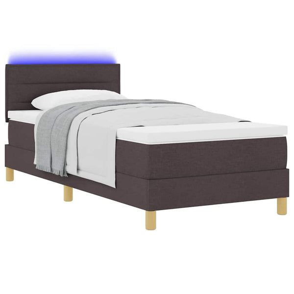 vidaXL LED Box Spring Bed with Headboard Dark Brown 80 x 200 cm Fabric