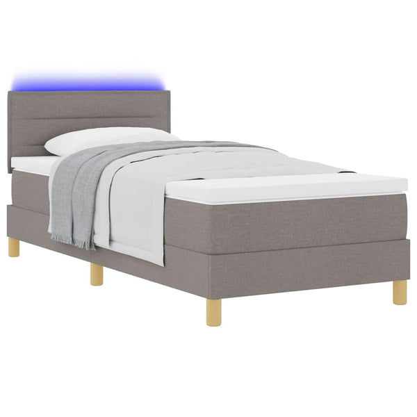 vidaXL LED Box Spring Bed with LED Strips Taupe 80 x 200 cm Fabric