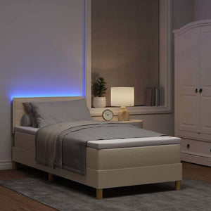 vidaXL LED Box Spring Bed with LED Strips Cream 80 x 200 cm Fabric