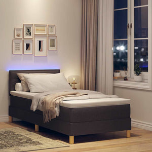vidaXL LED Box Spring Bed with Headboard Dark Brown 90 x 190 cm Fabric